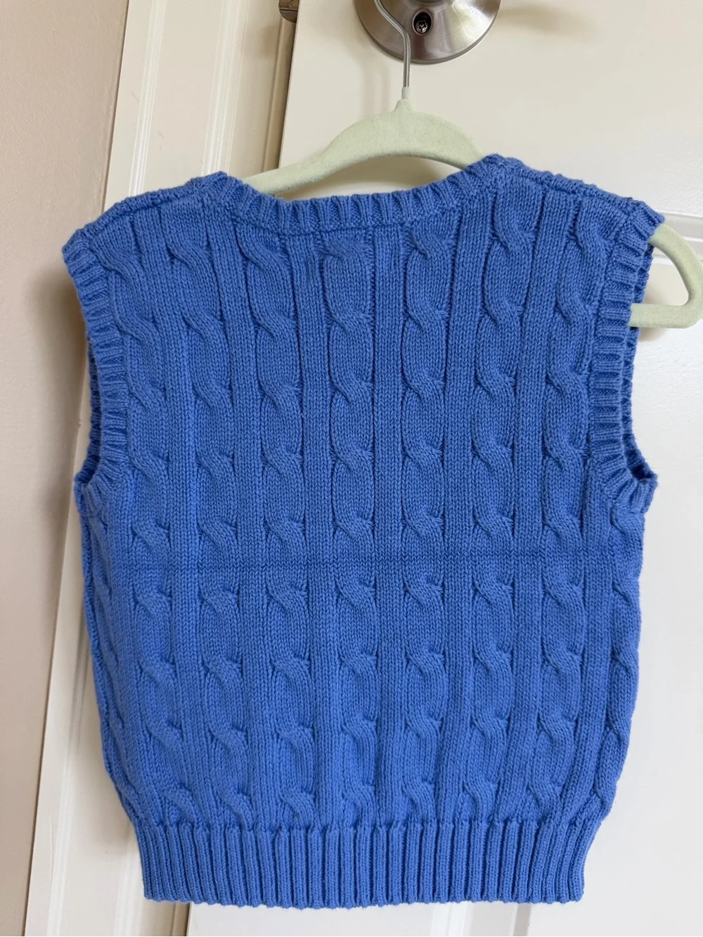 Ralph Lauren Blue Cable Knit V-Neck Sweater Vest with Yellow Polo Logo